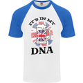 British Beer It's in My DNA Union Jack Flag Mens S/S Baseball T-Shirt White/Royal Blue