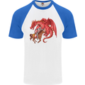 St. George Killing a Dragon Mens S/S Baseball T-Shirt White/Royal Blue