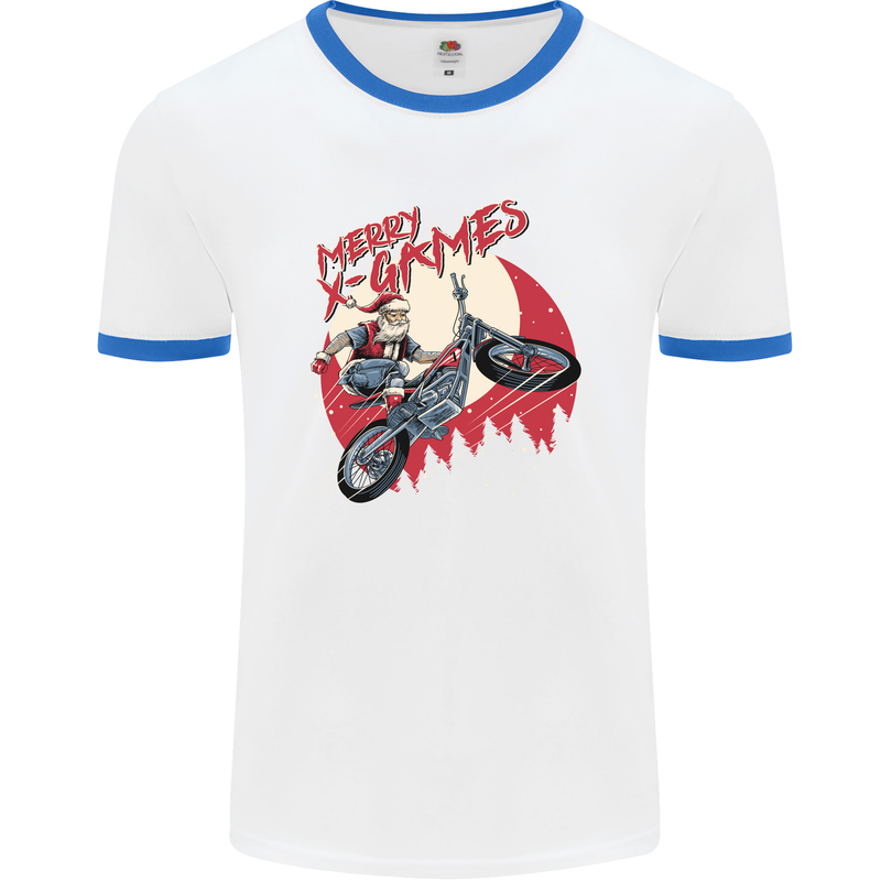 Motocross Merry X Games Dirt Bike Motorbike Mens White Ringer T-Shirt White/Royal Blue