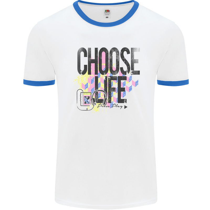 Choose Life Mens White Ringer T-Shirt White/Royal Blue
