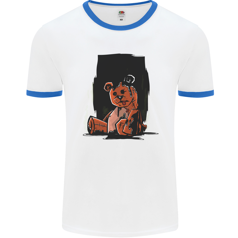 A Zombie Teddy Bear Halloween Mens Ringer T-Shirt White/Royal Blue