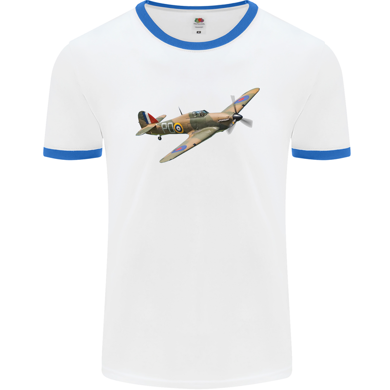 A Hawker Hurricane Flying Solo Mens White Ringer T-Shirt White/Royal Blue