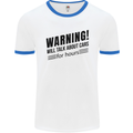 Warning Will Talk About Cars Mens Ringer T-Shirt White/Royal Blue