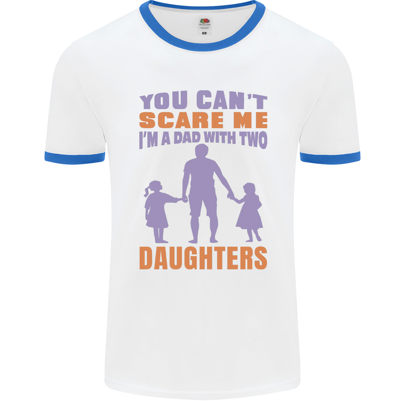 Dad With Two Daughters Funny Fathers Day Mens Ringer T-Shirt White/Royal Blue