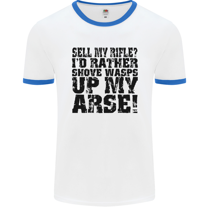 Sell My Rifle? Soldier Farmer Farming Range Mens White Ringer T-Shirt White/Royal Blue