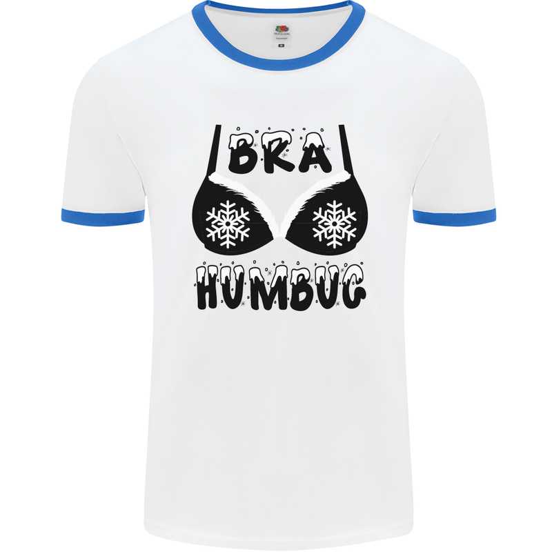 Bra Humbug Snowflake Funny Christmas Mens White Ringer T-Shirt White/Royal Blue