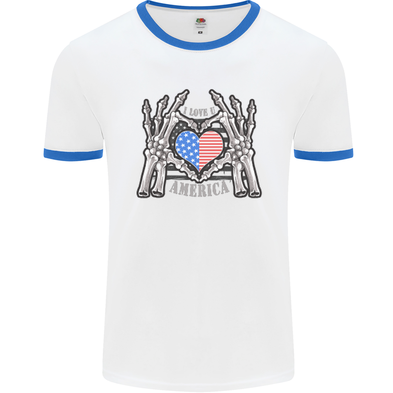 I Love You America 4th of July USA Flag Mens White Ringer T-Shirt White/Royal Blue