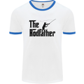 The Rodfather Funny Fishing Rod Father Mens White Ringer T-Shirt White/Royal Blue