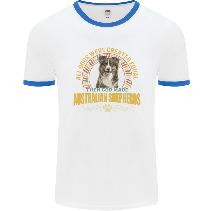 An Australian Shepherd Dog Mens Ringer T-Shirt White/Royal Blue