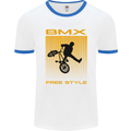 BMX Freestyle Cycling Bicycle Bike Mens White Ringer T-Shirt White/Royal Blue