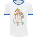 Trippy Magic Mushrooms With Eyes Mens White Ringer T-Shirt White/Royal Blue