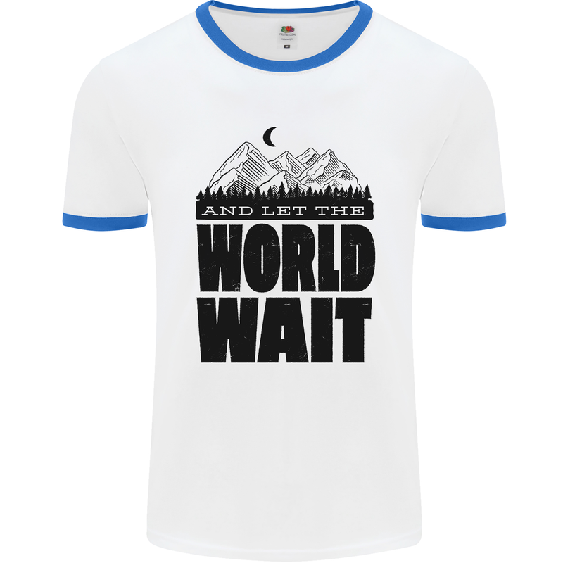 Mountain World Wait Hiking Trekking Walking Mens White Ringer T-Shirt White/Royal Blue