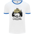 The Woods Calling Camping Trekking Bear Mens Ringer T-Shirt White/Royal Blue