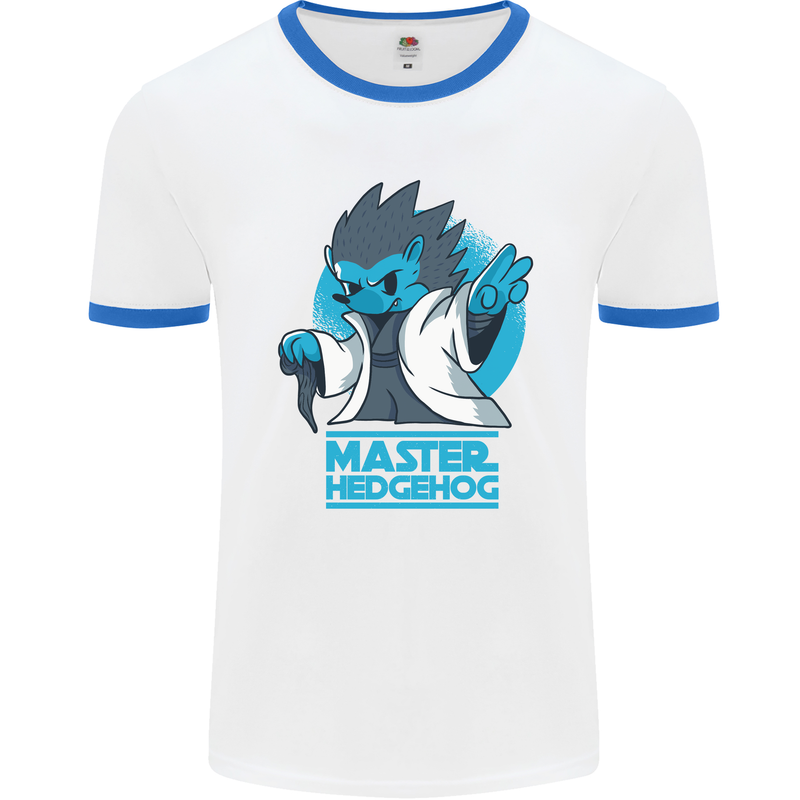 Master Hedgehog Funny Movie Parody Mens White Ringer T-Shirt White/Royal Blue