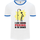 I Love Peeing in the Shower Funny Rude Mens White Ringer T-Shirt White/Royal Blue