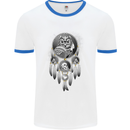 Bring the Nightmare Tribal Owl Skull Gothic Mens White Ringer T-Shirt White/Royal Blue