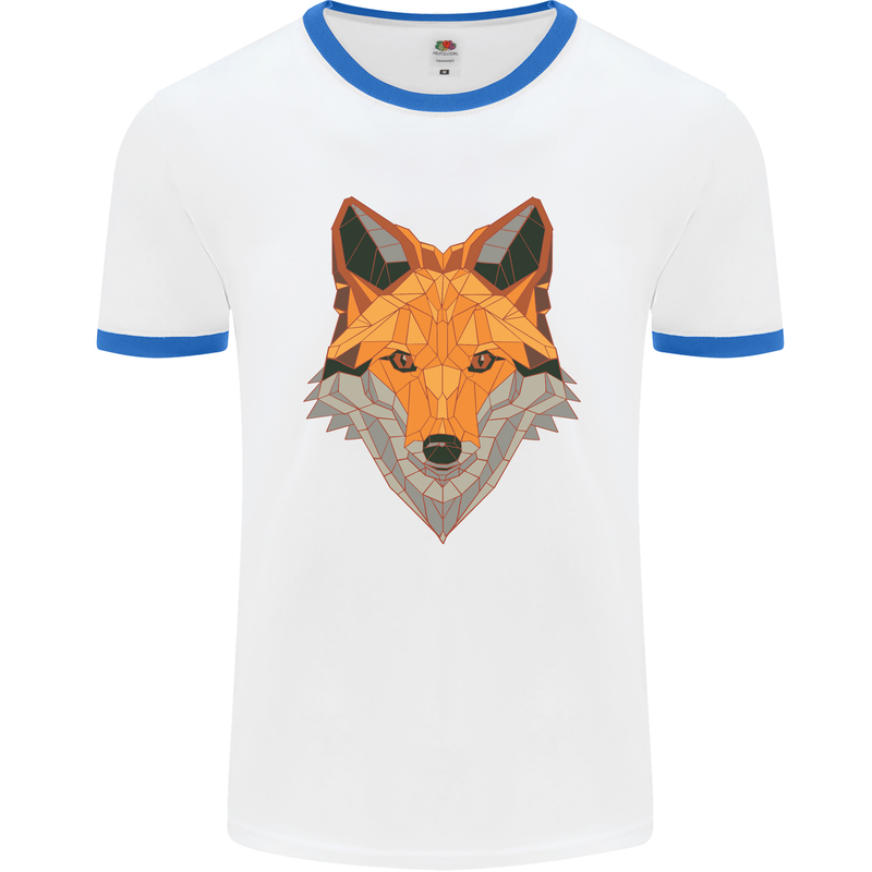 Polygonal Fox Mens White Ringer T-Shirt White/Royal Blue