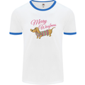 Merry Wiener Funny Christmas Dog Mens White Ringer T-Shirt White/Royal Blue