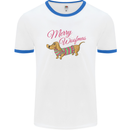 Merry Wiener Funny Christmas Dog Mens White Ringer T-Shirt White/Royal Blue