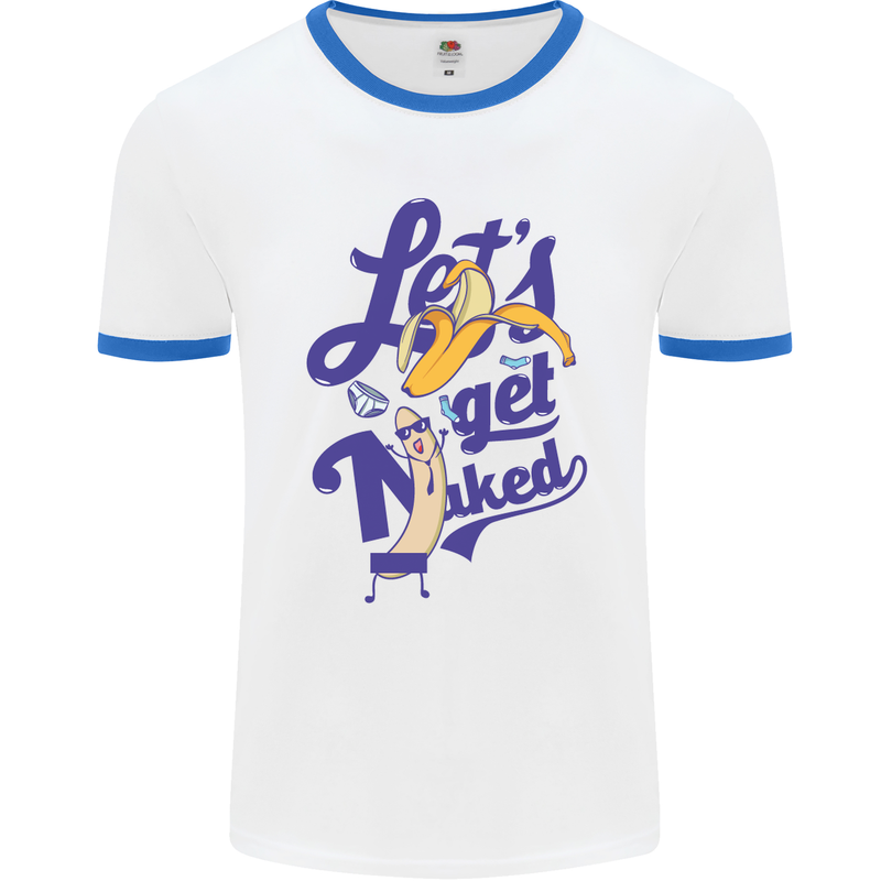 Lets Get Naked Mens White Ringer T-Shirt White/Royal Blue