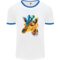 A Giraffe Watercolour Mens White Ringer T-Shirt White/Royal Blue