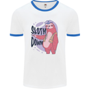 Sloth Down Policeman Funny Mens White Ringer T-Shirt White/Royal Blue
