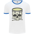 Skull Snare Drum Drummer Drumming Mens White Ringer T-Shirt White/Royal Blue