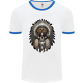 Native American Indian Skull Headdress Mens White Ringer T-Shirt White/Royal Blue