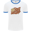 Bacon Egg Stars and Stripes Flag Funny USA Mens White Ringer T-Shirt White/Royal Blue