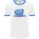 A Blue Watercolour Pug Mens White Ringer T-Shirt White/Royal Blue