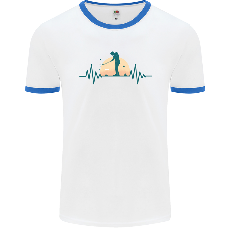 Golf Heartbeat Pulse Mens White Ringer T-Shirt White/Royal Blue