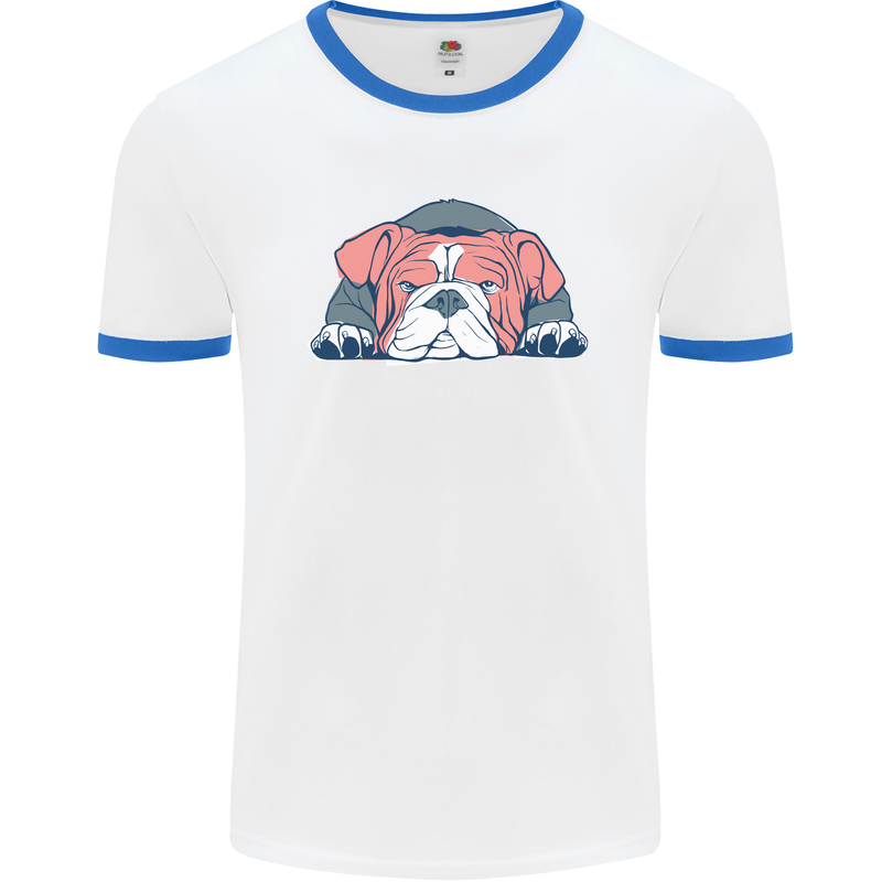 Dogs English Bulldog Mens White Ringer T-Shirt White/Royal Blue