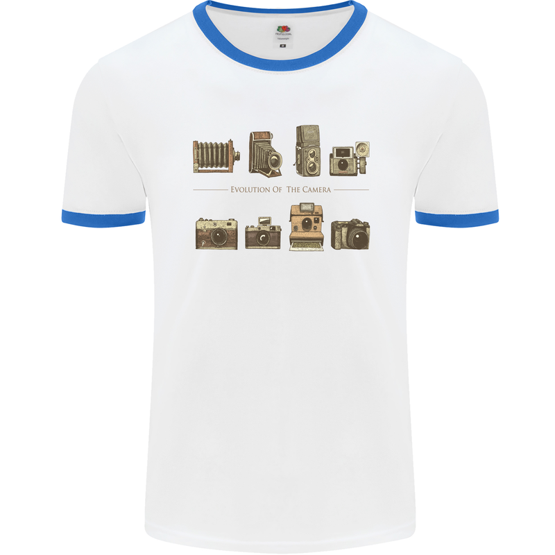 Photography Camera Evolution Photograper Mens White Ringer T-Shirt White/Royal Blue