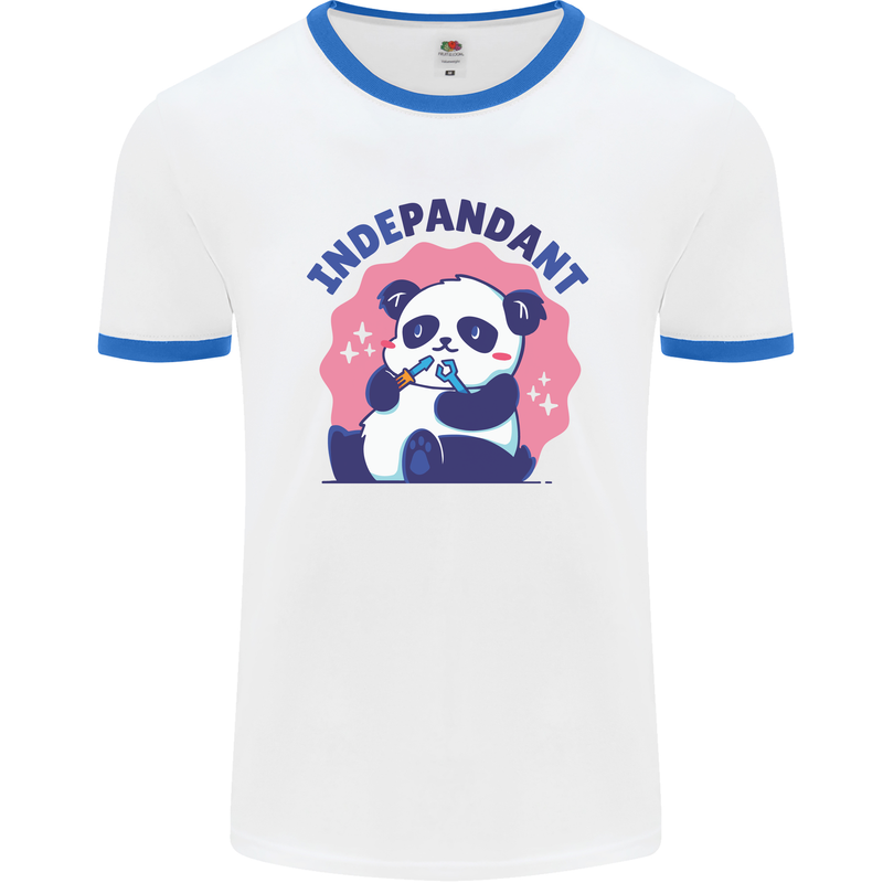 Indepandant Funny Independant Panda Bear Mens White Ringer T-Shirt White/Royal Blue