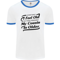 My Cousin is Older 30th 40th 50th Birthday Mens White Ringer T-Shirt White/Royal Blue