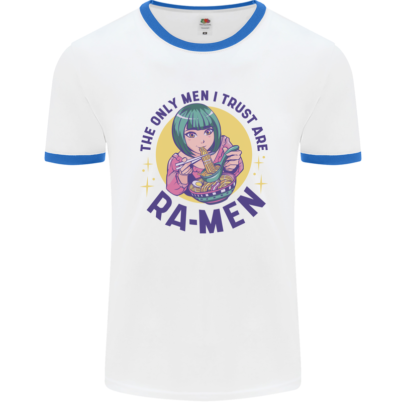 Anime Ra Men Mens Ringer T-Shirt White/Royal Blue