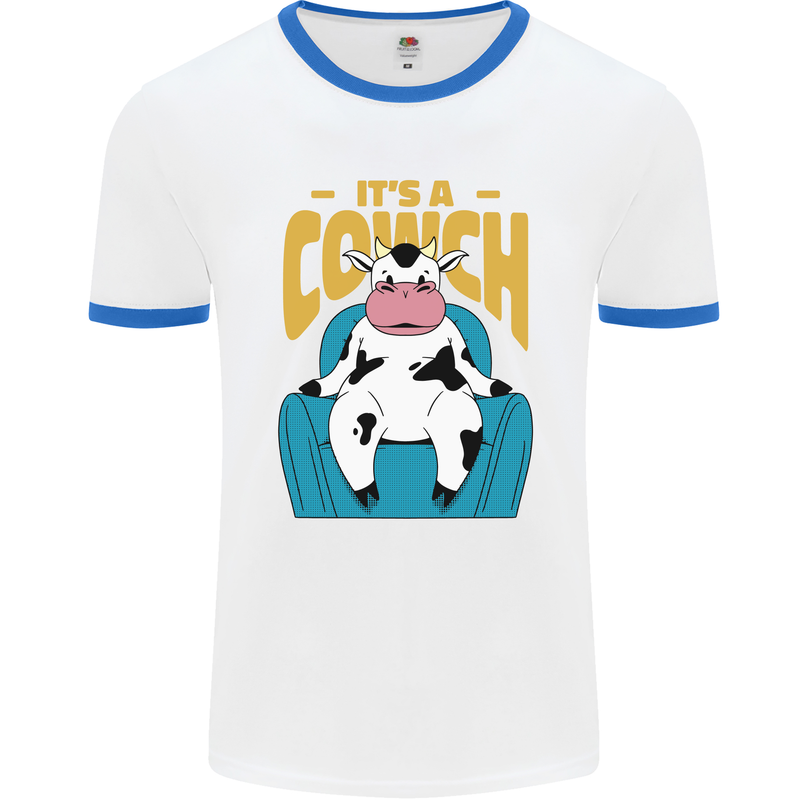 Its a Cowch Funny Cow Mens White Ringer T-Shirt White/Royal Blue