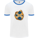St. Andrew's Cross Scottish Flag Scotland Mens White Ringer T-Shirt White/Royal Blue