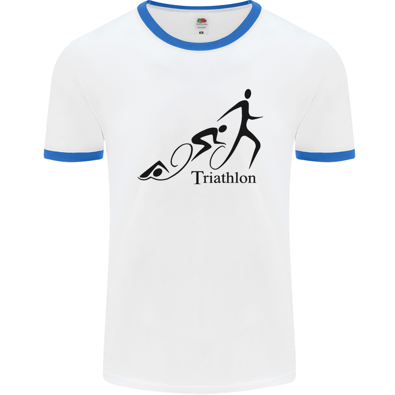 Triathlon Running Swimming Cycling Mens White Ringer T-Shirt White/Royal Blue