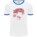 Chinese Zodiac Shengxiao Year of the Pig Mens White Ringer T-Shirt White/Royal Blue