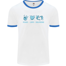 Peace Love Dolphins Mens Ringer T-Shirt White/Royal Blue