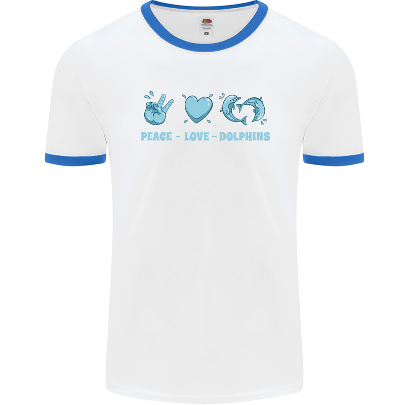 Peace Love Dolphins Mens Ringer T-Shirt White/Royal Blue