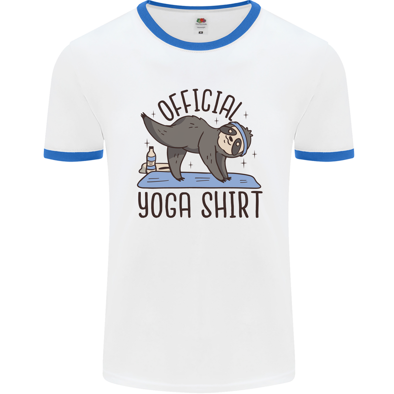 Funny Sloth Yoga Mens Ringer T-Shirt White/Royal Blue