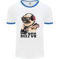 Rock n Roll Pug Funny Guitar Heavy Metal Mens White Ringer T-Shirt White/Royal Blue