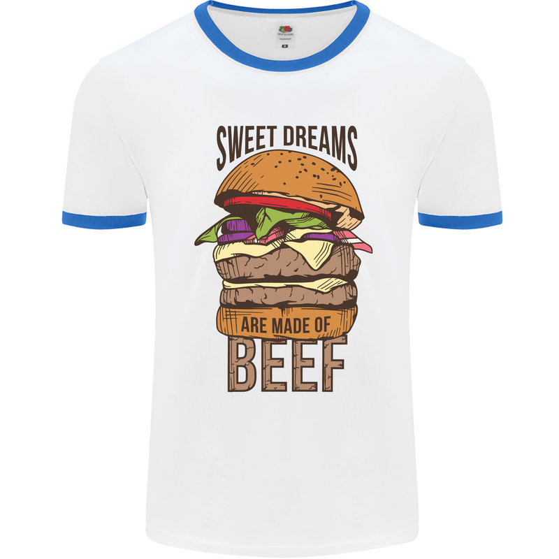 Sweet Dreams are Made of Beef BBQ Chef Mens White Ringer T-Shirt White/Royal Blue