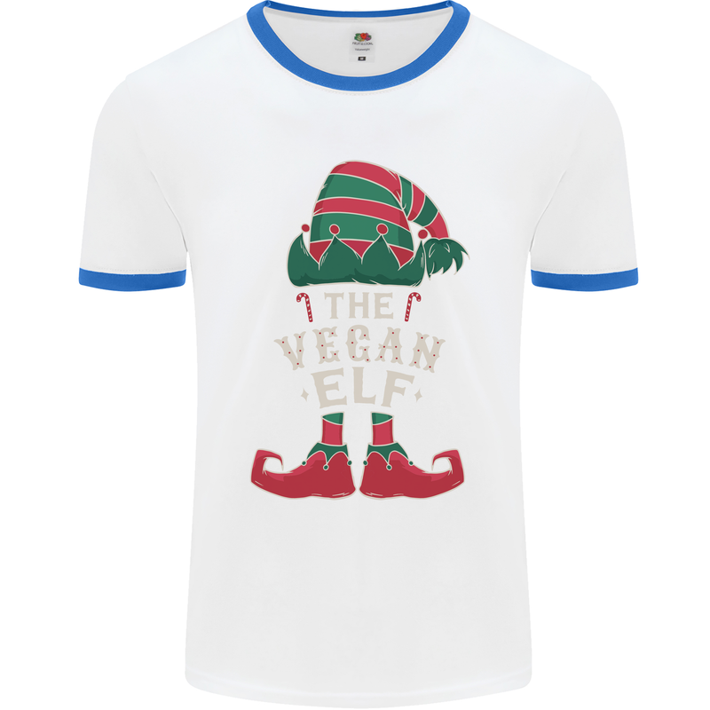 The Vegan Elf Funny Christmas Xmas Mens White Ringer T-Shirt White/Royal Blue