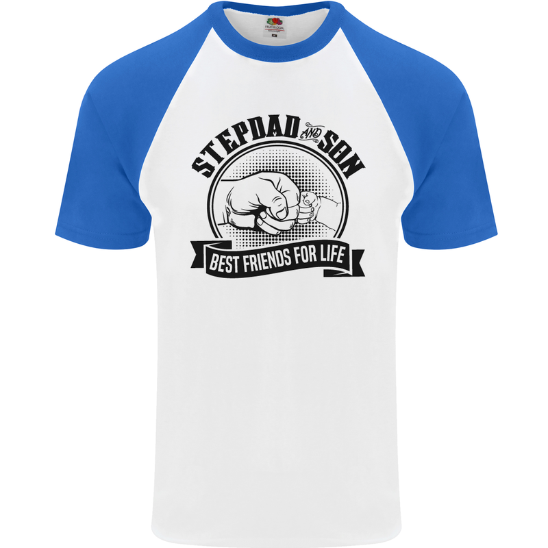 Stepdad & Son Best Friends Father's Day Mens S/S Baseball T-Shirt White/Royal Blue