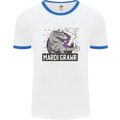 Funny T-Rex Mardi Gras Grawr Dinosaur Mens White Ringer T-Shirt White/Royal Blue
