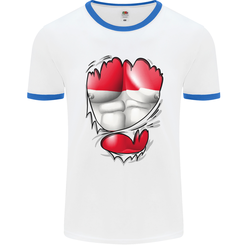 Gym The Austrian Flag Ripped Muscles Austia Mens White Ringer T-Shirt White/Royal Blue