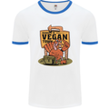 Heading to Vegan Town Funny Turkey Mens White Ringer T-Shirt White/Royal Blue